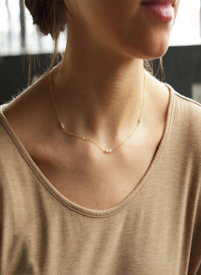 Collner Dainty Pearl Necklace 14K Gold/Silver Plated Cute Elegant Tiny Pearl Choker Delicate Layered Freshwater Pearl Necklace Everyday Jewelry Gift (Pearls Chain Gold) - Image 2